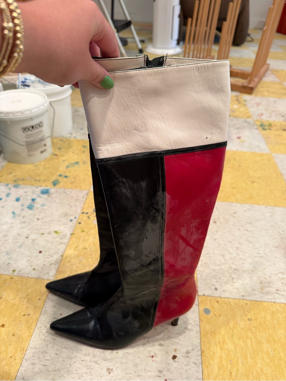 kate spade Colorblock Over-the-Knee Boots in White, Black & Red